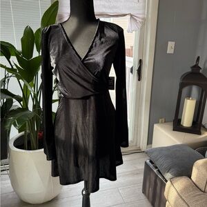 Express Black Wrap-Front Long Sleeve Dress